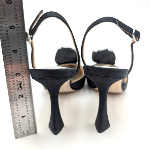 Badgley Mischka Carlise Satin Rosette Slingback Pumps Women's Black Size US6 - Picture 4 of 13